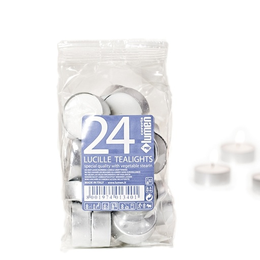 [D76416] Sacchetto da 24 CANDELE TEALIGHT BIANCO