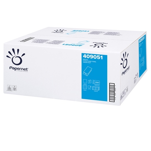 [D76479] Pacco 250 asciugamani piegati a V goffrato a onda Ecolabel Papernet