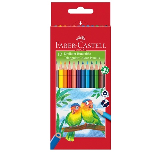 [D76611] ASTUCCIO 12 PASTELLI COLORATI TRIANGOLARI ECO + TEMPERINO FABER CASTELL