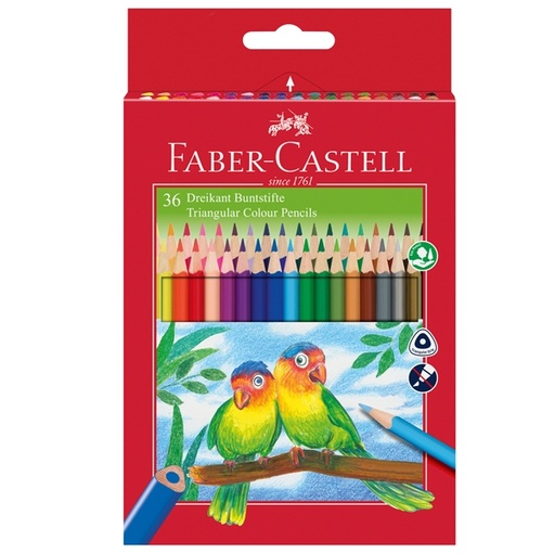 [D76613] ASTUCCIO 36 PASTELLI COLORATI TRIANGOLARI ECO + TEMPERINO FABER CASTELL