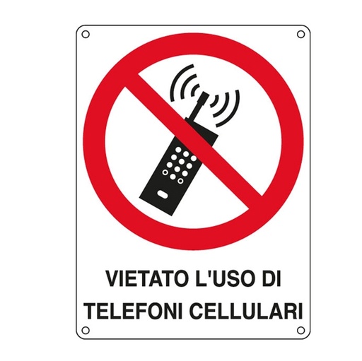 [D76900] CARTELLO ALLUMINIO 16,6x23,3cm 'VIETATO L'USO DI TELEFONI CELLULARI'