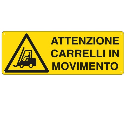 [D76906] CARTELLO ALLUMINIO 35x12,5cm 'ATTENZIONE CARRELLI IN MOVIMENTO'