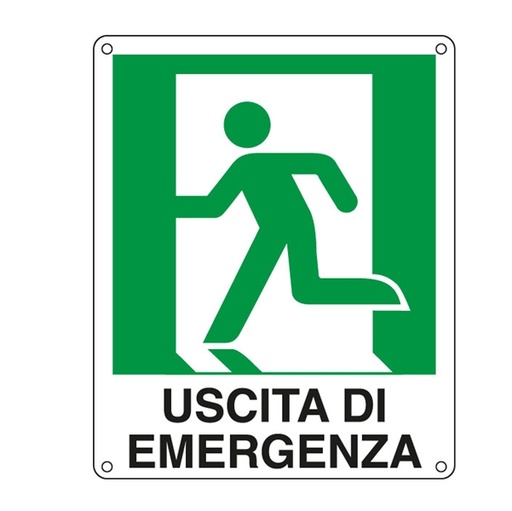 [D76910] CARTELLO ALLUMINIO 25x31cm 'USCITA DI EMERGENZA A SX'
