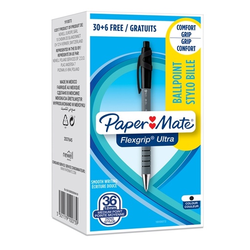 [D77127] Special pack 30+ 6 penna sfera scatto FLEXGRIP ULTRA 1.0 nero PAPERMATE