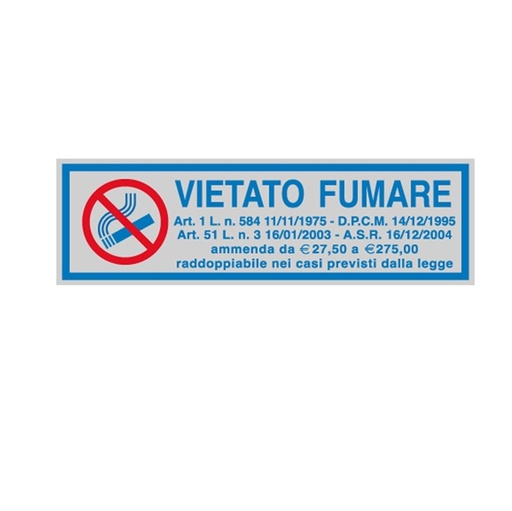 [D77167] TARGHETTA ADESIVA 165x50mm VIETATO FUMARE con normativa