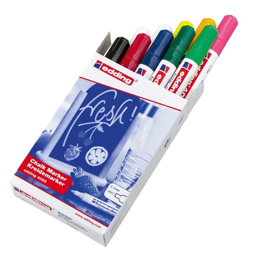 [D77279] Astuccio 10 marcatore EDDING 4095 punta conica gesso liquido col.assortiti