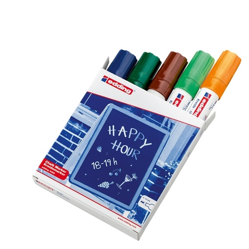 [D77281] Astuccio 5 marcatori EDDING 4090 punta scalpello gesso liquido col.ass. std.
