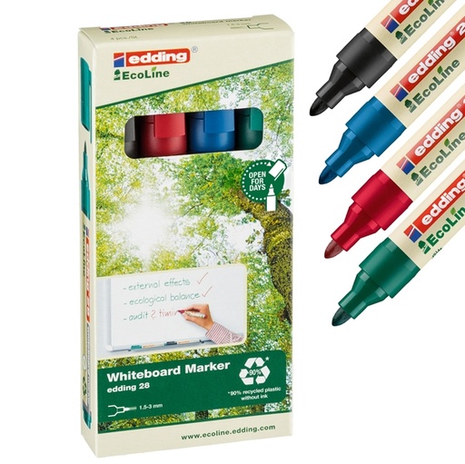 [D77290] BUSTA 4 MARCATORE PER LAVAGNE BIANCHE EDDING 28 ECOLINE COL. ASSORTITI