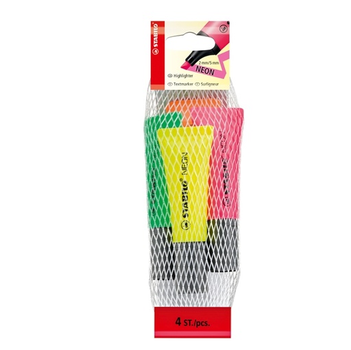 [D77309] Busta da 4 evidenziatore STABILO NEON colori assortiti 72/24