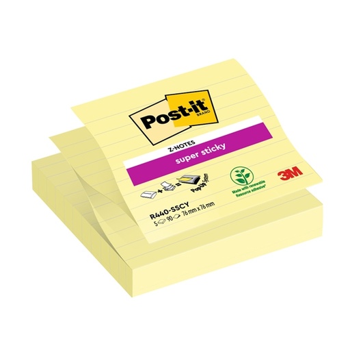 [D77360] RICARICA 90foglietti Post-it(R) Super Sticky 101x101mm righe R440-SSCY GIALLO C