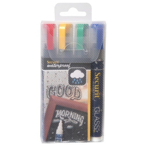 [D77384] BLISTER 4 MARCATORI A GESSO LIQUIDO Waterproof 4 COLORI 2-6mm Securit