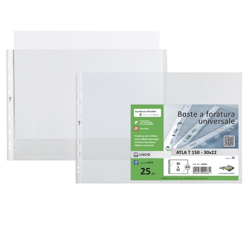 [D77423] 25 buste forate ATLA T 150 30x22cm liscio A4 Album SEI ROTA