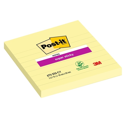 [D77436] Blocco 70fg. Post-it(R) Super Sticky Giallo Canary™ 101x101mm a righe 675-SS3CY-EU