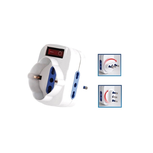 [D77579] ADATTATORE ROTANTE 2 PRESE BIPASSO 2P+T 10/16 A+ 1presa Schuko MELCHIONI