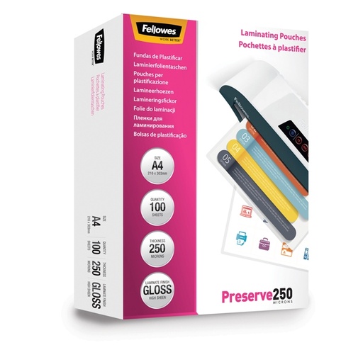 [D77621] Scatola 100 pouches PRESERVE250 250mic A4 Fellowes