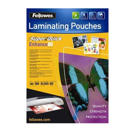 [D77622] Scatola 100 pouches ENHANCE80 SuperQuick 80mic A4 Fellowes