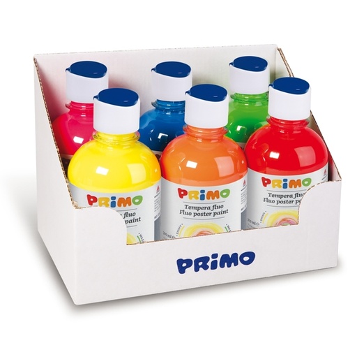 [D78077] Box 6 tempera fluo 300ml colori assortiti PRIMO