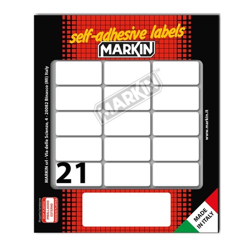 [D78205] Etichetta adesiva bianca 37x19mm (10fogli x 21etichette) Markin