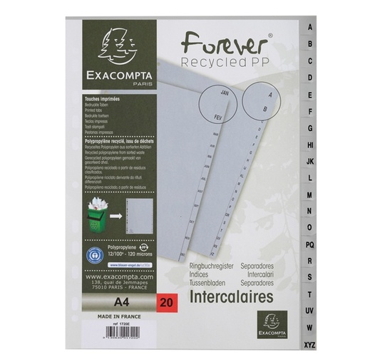 [D94272] Intercalare Alfabetico in PP riciclato A-Z grigio A4 Exacompta