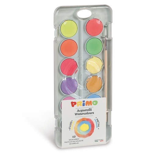 [D79430] ASTUCCIO 12 PASTIGLIE ACQUERELLI FLUO e METAL PRIMO