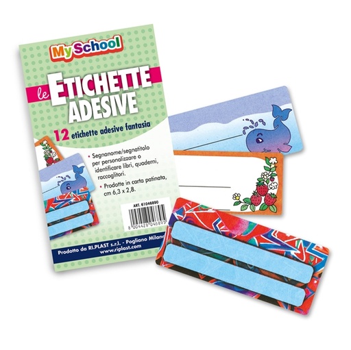 [D79456] ETICHETTE ADESIVE SEGNANOMI bustina 12 etichette 6,3x8cm fantasie assortite