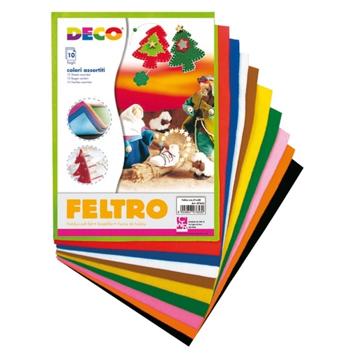 [D79478] FELTRO COLORATO 21X30CM COLORI ASSORTITI CONF.10 FOGLI DECO