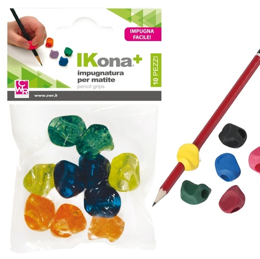 [D79540] Busta 10 impugnature per matite colori assortiti IKONA+