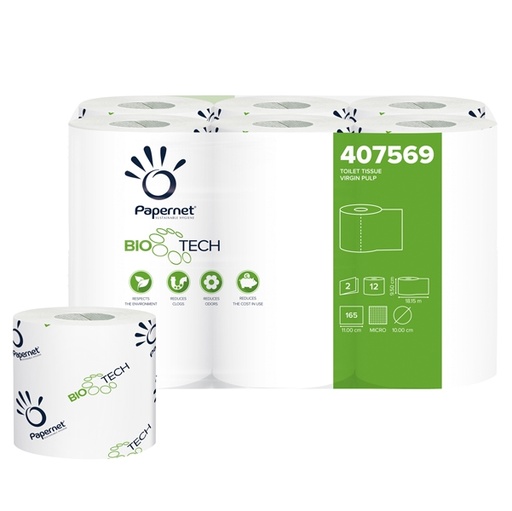[D79645] Pacco 12RT carta igienica classica 2veli 18,2mt 165 strappi BioTech Papernet