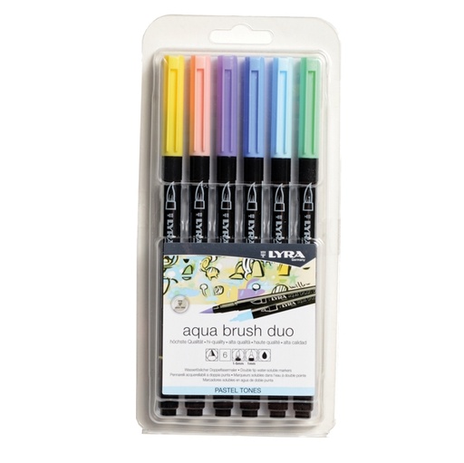 [D94289] Astuccio 6 pennarelli Aqua Brush Duo colori pastel Lyra