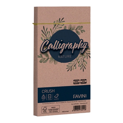 [D79785] 25 buste CALLIGRAPHY NATURE 120gr 110x220mm mandorla FAVINI