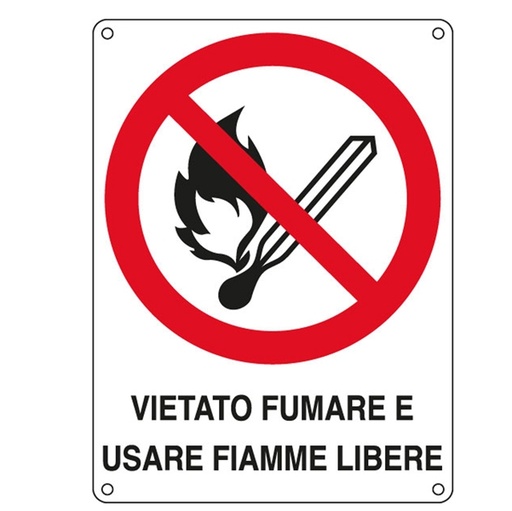 [D79810] CARTELLO ALLUMINIO 16,6x23,3cm 'Vietato fumare e usare fiamme libere"