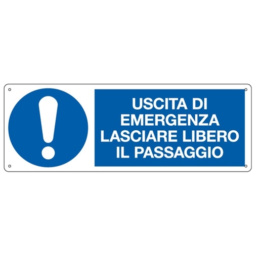 [D79811] CARTELLO ALLUMINIO 35x12,5cm 'Uscita di emergenza lasciare libero il passaggio"