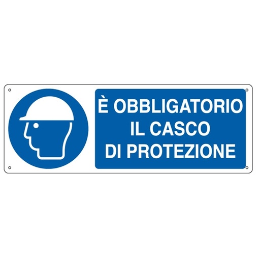 [D79813] CARTELLO ALLUMINIO 35x12,5cm 'E' obligatorio il casco di protezione"