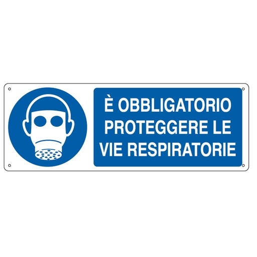 [D79814] CARTELLO ALLUMINIO 35x12,5cm 'E' obligatorio proteggere le vie respiratorie"