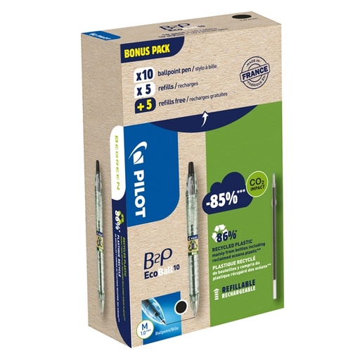 [D94296] Bonuspack 10 penne +10 refill B2P Ecoball punta 1.0mm nero Pilot