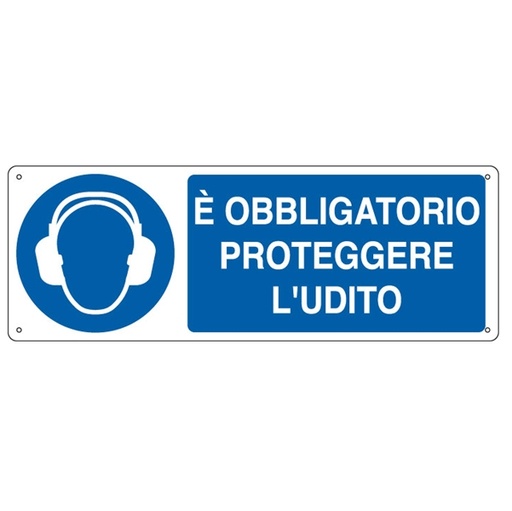 [D79817] CARTELLO ALLUMINIO 35x12,5cm 'E' obligatorio proteggere l'udito"