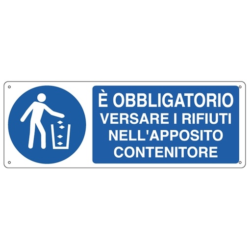 [D79818] CARTELLO ALLUMINIO 35x12,5cm 'E' obbligatorio versare i rifiuti...'