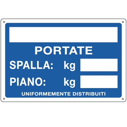 [D79827] CARTELLO ALLUMINIO 30x20cm 'Portate: Spalla / Piano'