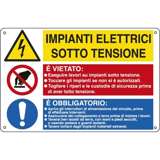 [D79830] CARTELLO ALLUMINIO 50x33,3cm 'Impianti elettrici / E' vietato../ E' obbligato'