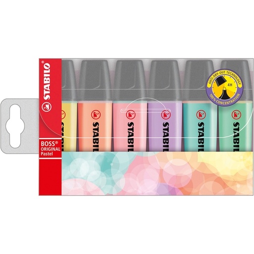 [D80006] BUSTA 6 EVIDENZIATORI STABILO BOSS PASTEL