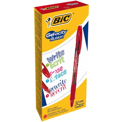 [D80137] Scatola 12 penna sfera gel cancellabile GELOCITY ILLUSION 0,7mm rosso BIC