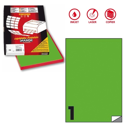 [D80170] Etichetta adesiva C/503 verde fluo 100fg A4 210x297mm (1et/fg) Markin