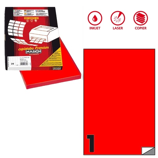 [D80171] Etichetta adesiva C/503 rosso fluo 100fg A4 210x297mm (1et/fg) Markin