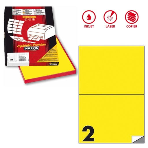 [D80172] Etichetta adesiva C/509 giallo fluo 100fg A4 210x148mm (2et/fg) Markin