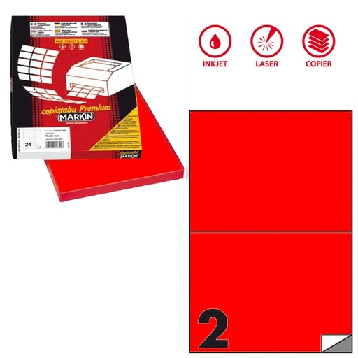 [D80175] Etichetta adesiva C/509 rosso fluo 100fg A4 210x148mm (2et/fg) Markin