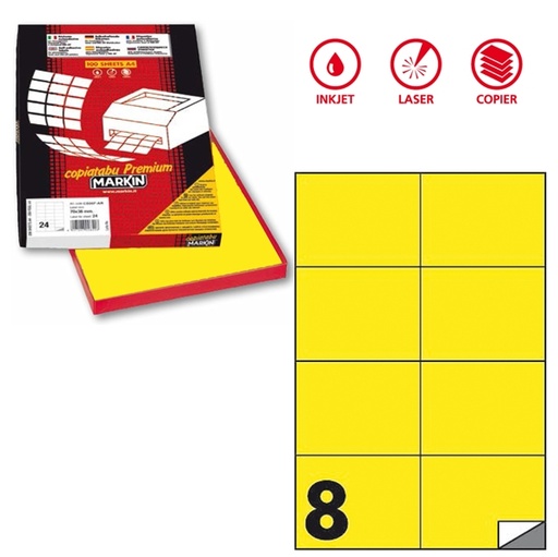 [D80176] Etichetta adesiva C/512 giallo fluo 100fg A4 105x74mm (8et/fg) Markin