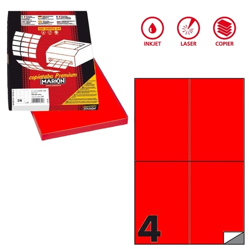 [D80183] Etichetta adesiva C/519 rosso fluo 100fg A4 105x148,5mm (4et/fg) Markin