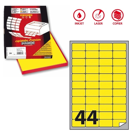 [D80188] Etichetta adesiva A/406 giallo fluo 100fg A4 47,5x25,5mm (44et/fg) Markin
