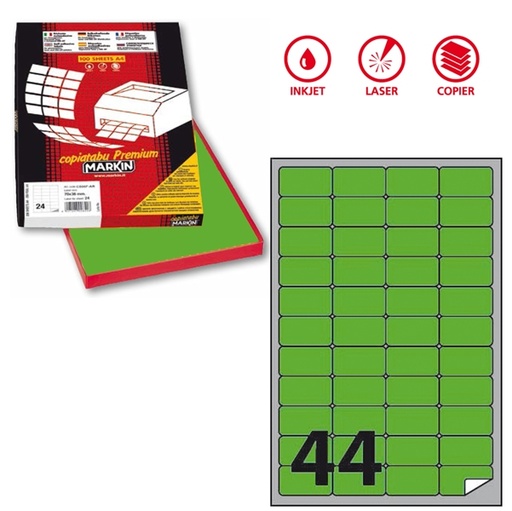 [D80190] Etichetta adesiva A/406 verde fluo 100fg A4 47,5x25,5mm (44et/fg) Markin