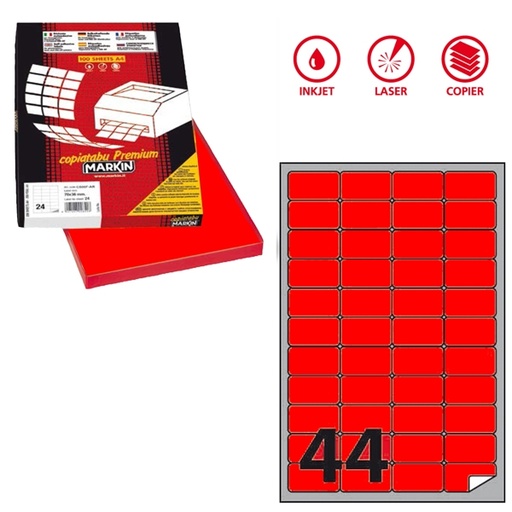 [D80191] Etichetta adesiva A/406 rosso fluo 100fg A4 47,5x25,5mm (44et/fg) Markin